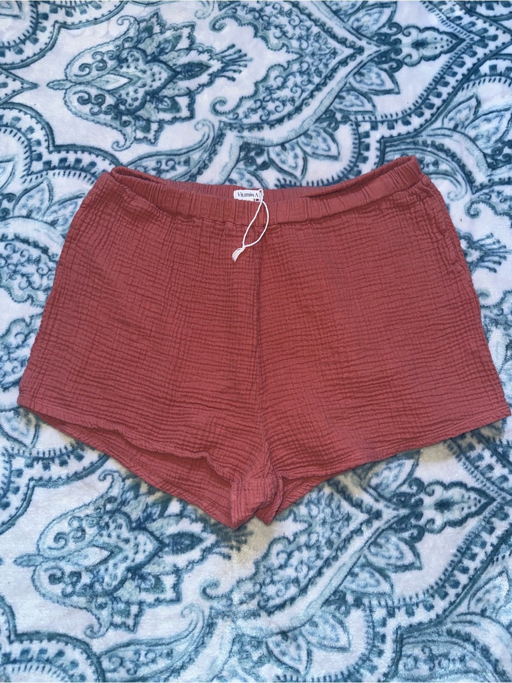 Vitamin A High-Waist Rusty Coral Gauze Shorts - Large